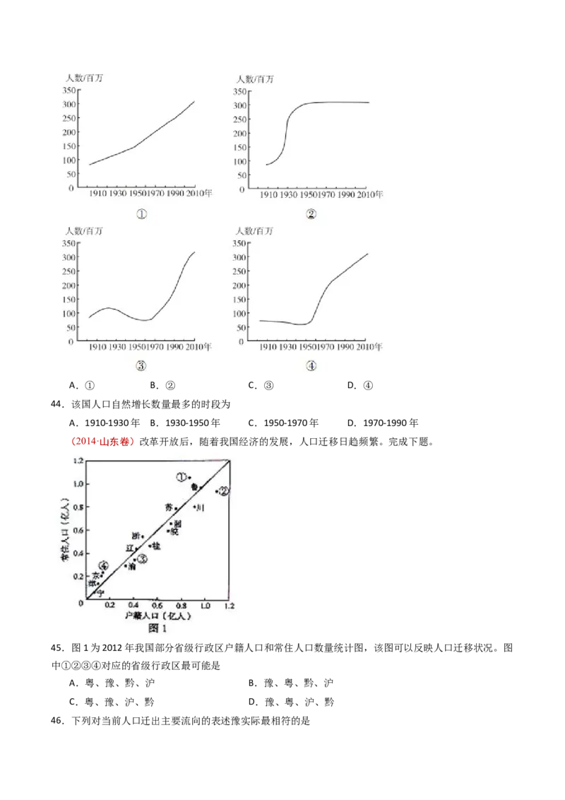 专题09人口-十年（2014-2023）高考地理真题分项汇编（学生卷）_近10年高考真题汇编（必刷）_十年（2014-2024）高考地理真题分项汇编（全国通用）