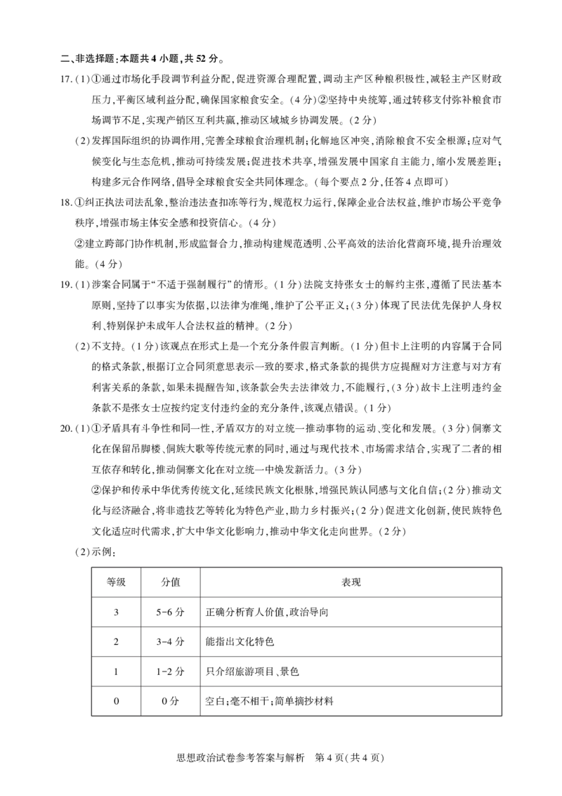 湖北省圆创名校联盟2025届高三第四次联合测评政治答案_2025年5月_250513湖北省圆创名校联盟2025届高三第四次联合测评（全科）