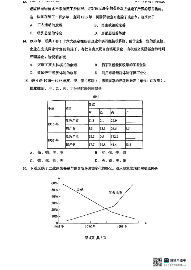 福建省厦门市第一中学2024-2025学年高三下学期第一次质检模拟历史试题（含答案）_2025年2月_250227福建省厦门市第一中学2024-2025学年高三下学期第一次质检模拟