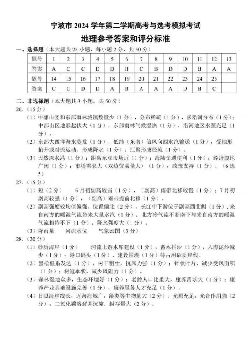 地理试卷及答案_2025年4月_250418浙江省宁波市2025届高三下学期4月高考模拟考试（二模）（全科）