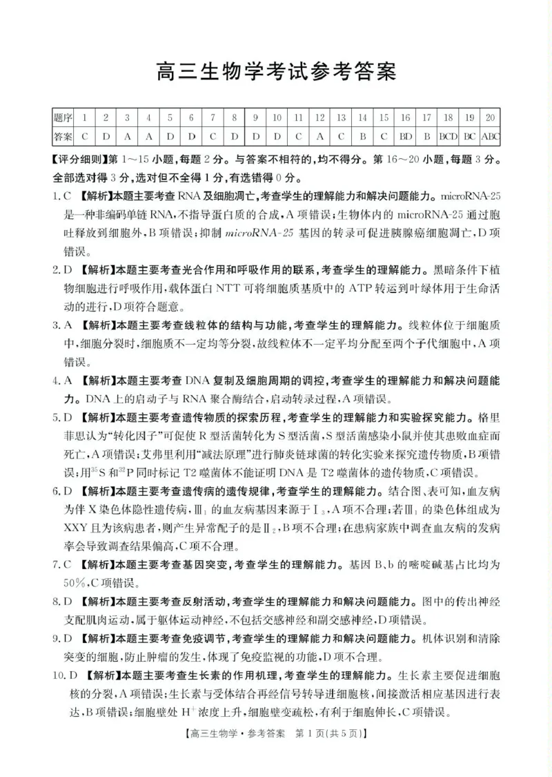高三生物生物答案_2025年4月_250408全国优创名校金太阳联考暨山西江西河南辽宁金太阳高三4月联考_生物试题（含解析）