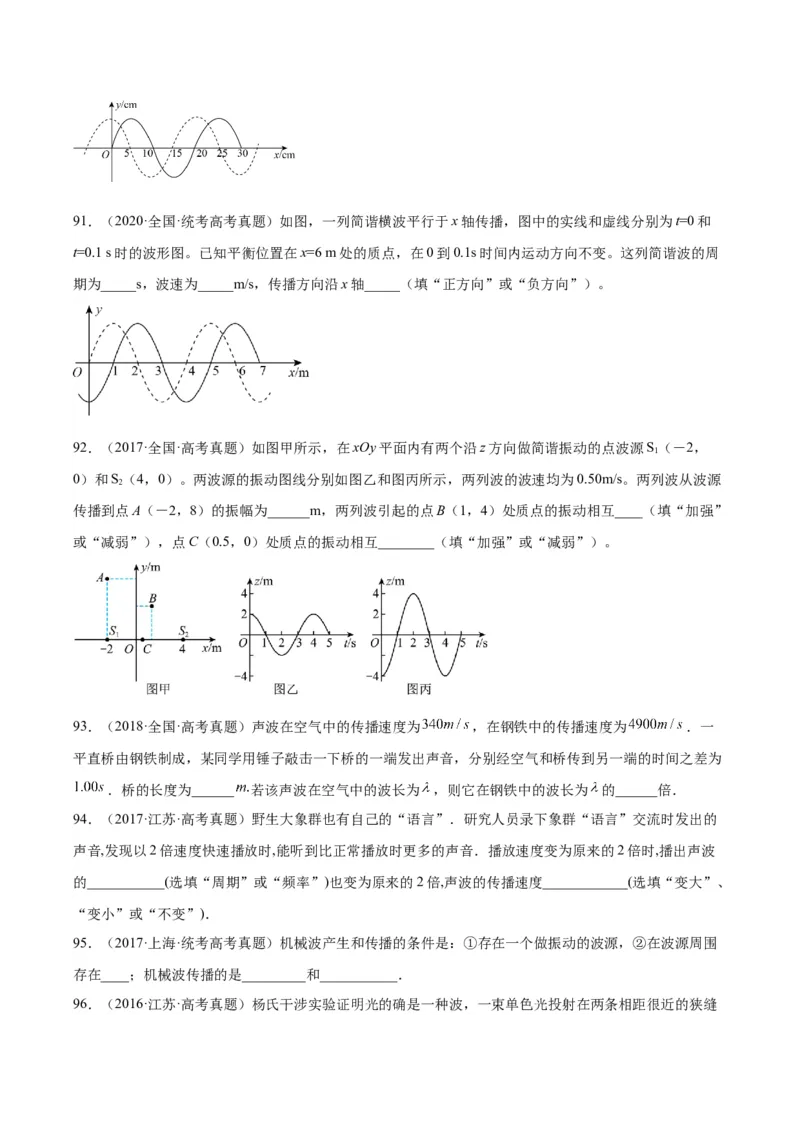 专题34机械波（二）（原卷卷）-十年（2014-2023）高考物理真题分项汇编（全国通用）_近10年高考真题汇编（必刷）_十年（2014-2024）高考物理真题分项汇编（全国通用）