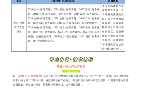 专题04中国的领导-三年（2022-2024）高考政治真题分类汇编（学生卷）_近10年高考真题汇编（必刷）_十年（2014-2024）高考政治真题分项汇编（全国通用）