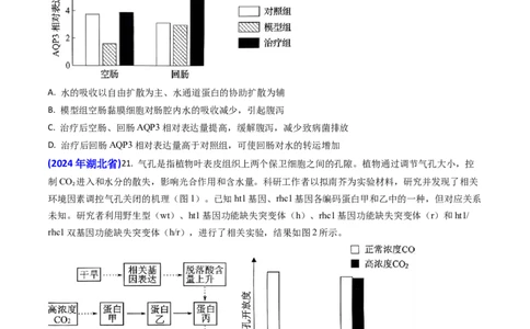 专题03物质的跨膜运输-2024年高考真题和模拟题生物分类汇编(学生卷）_近10年高考真题汇编（必刷）_十年（2014-2024）高考生物真题分项汇编（全国通用）