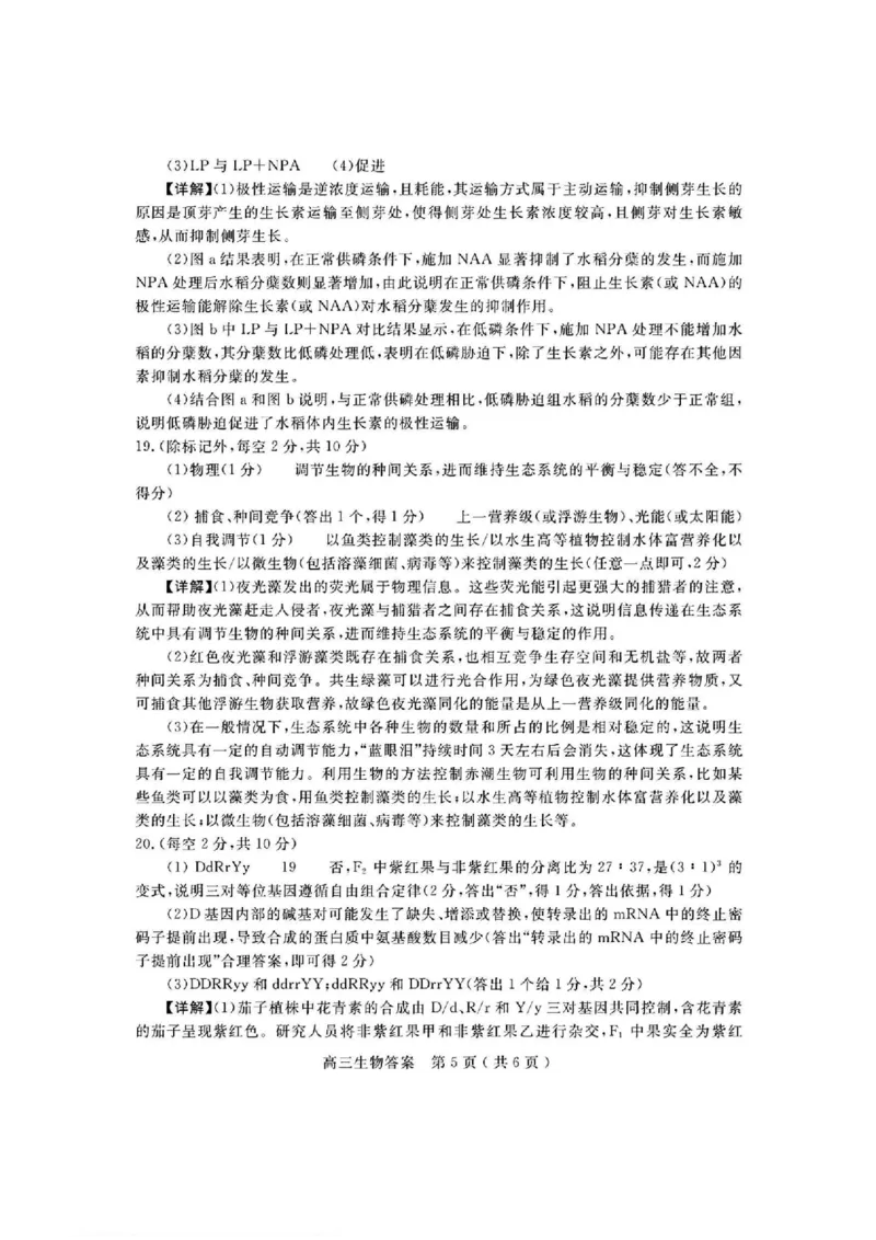 河南省（驻马店、漯河、南阳、信阳、三门峡）五市2025年高三第一次联考生物答案_2025年3月_河南省（驻马店、漯河、南阳、信阳、三门峡）五市2025年高三第一次联考生物