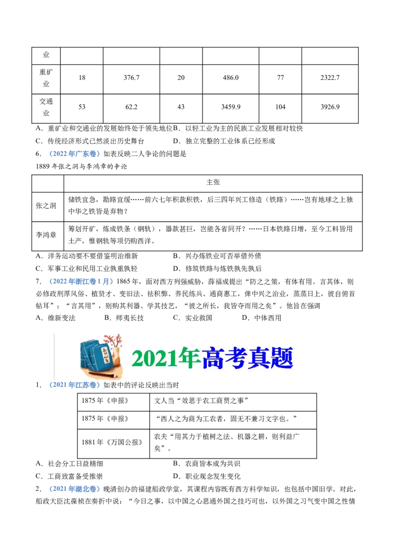 专题05晚清时期的内忧外患与救亡图存（学生卷）_近10年高考真题汇编（必刷）_十年（2014-2024）高考历史真题分项汇编（全国通用）_十年（2014-2023）高考历史真题分项汇编（全国通用）