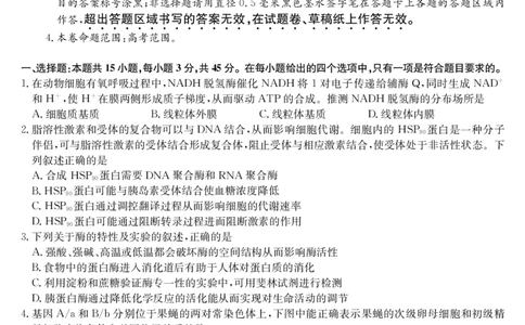 生物-5月考前押题（A）_2025年5月_250528安徽省九师联盟2025届高三下学期5月考前押题（全科）
