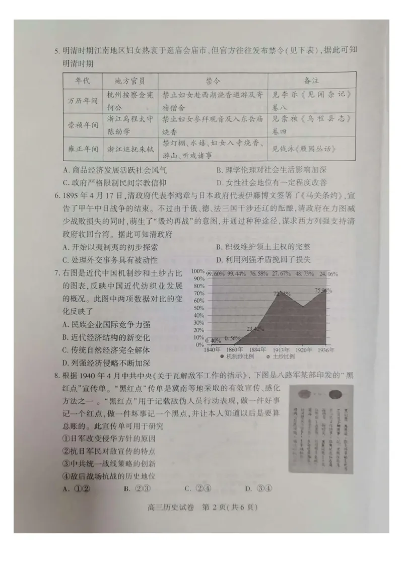 湖北省荆州市2026届高三上学期9月起点考试历史试卷（含答案）_2025年9月_250918湖北省荆州市2026届高三上学期9月起点考试（全科）