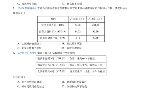 专题02三国两晋南北朝的民族交融与隋唐统一多民族封建国家的发展（学生卷）_近10年高考真题汇编（必刷）_十年（2014-2024）高考历史真题分项汇编（全国通用）_560