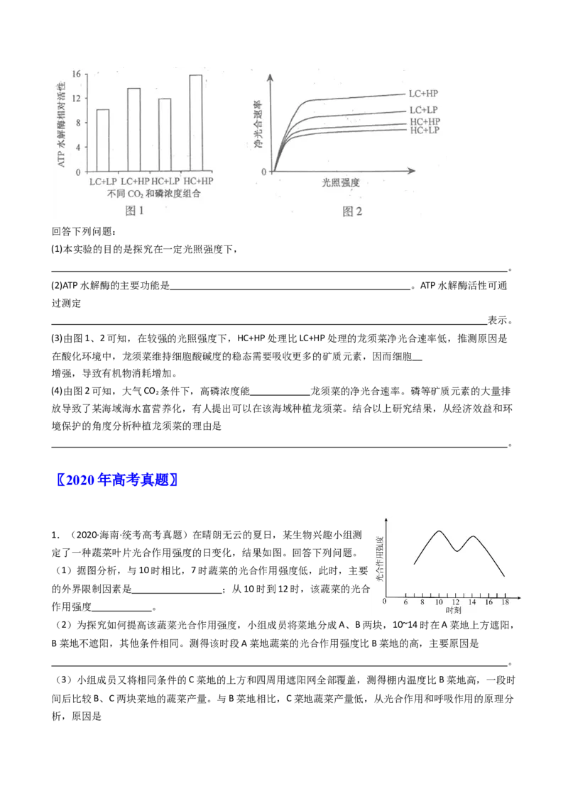 专题07细胞代谢的综合（原卷卷）_近10年高考真题汇编（必刷）_十年（2014-2024）高考生物真题分项汇编（全国通用）_十年（2014-2023）高考生物真题分项汇编（全国通用）