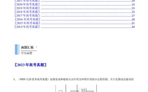 专题07细胞代谢的综合（原卷卷）_近10年高考真题汇编（必刷）_十年（2014-2024）高考生物真题分项汇编（全国通用）_十年（2014-2023）高考生物真题分项汇编（全国通用）