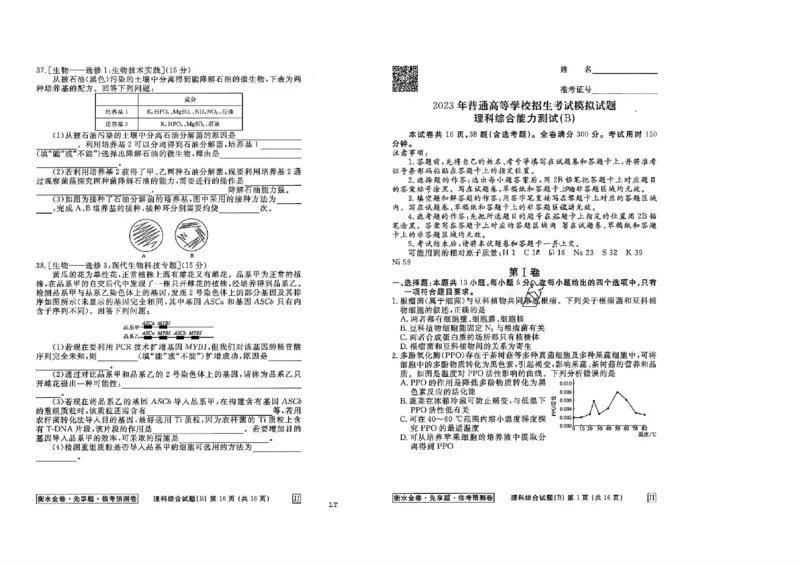 2023衡水临考预测（全国卷老教材）理综试卷_2023高考押题卷_2023衡水临考预测（全国卷老教材）理