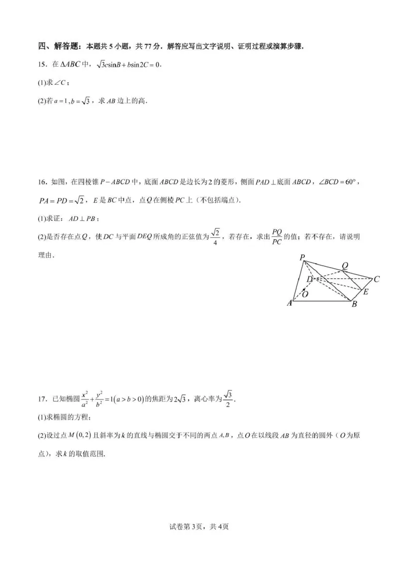 广东省深圳市高级中学高中园2025届高三下学期高考适应性考试数学试题（含答案）_2025年5月_250524广东省深圳市高级中学高中园2025届高三高考适应性考试（全科）
