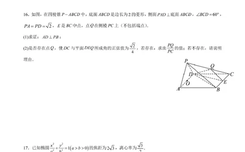 广东省深圳市高级中学高中园2025届高三下学期高考适应性考试数学试题（含答案）_2025年5月_250524广东省深圳市高级中学高中园2025届高三高考适应性考试（全科）
