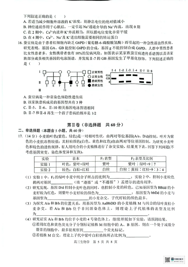 生物_2025年8月_250822广西省&ldquo;贵百河一南宁二中、武鸣高中&rdquo;2026届8月高三摸底考试（全科）_2026届&ldquo;贵百河一南宁二中、武鸣高中&rdquo;8月高三摸底考试生物试题（含答案）