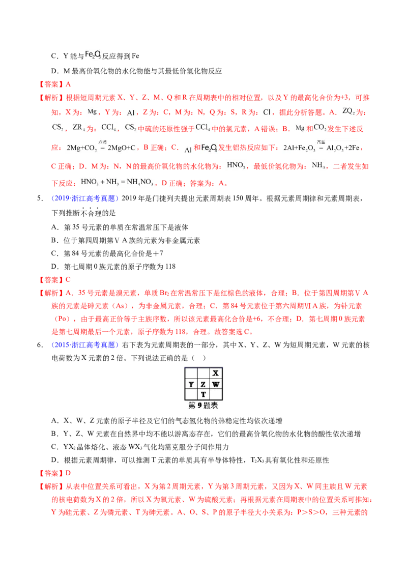 专题36&ldquo;位&mdash;构&mdash;性&rdquo;综合&mdash;&mdash;文字+周期表推断与分析（解析卷）_近10年高考真题汇编（必刷）_十年（2014-2024）高考化学真题分项汇编（全国通用）