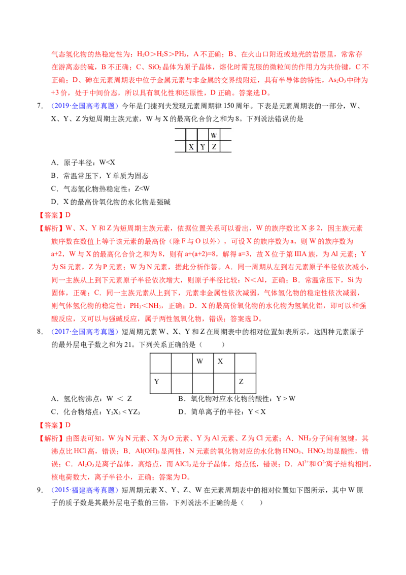 专题36&ldquo;位&mdash;构&mdash;性&rdquo;综合&mdash;&mdash;文字+周期表推断与分析（解析卷）_近10年高考真题汇编（必刷）_十年（2014-2024）高考化学真题分项汇编（全国通用）