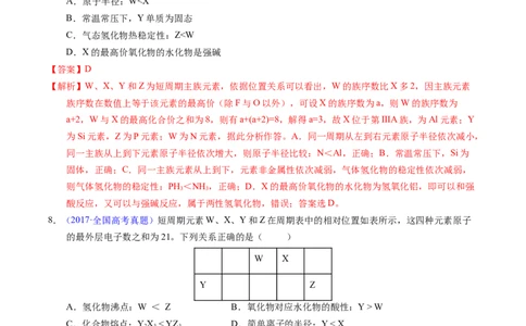 专题36&ldquo;位&mdash;构&mdash;性&rdquo;综合&mdash;&mdash;文字+周期表推断与分析（解析卷）_近10年高考真题汇编（必刷）_十年（2014-2024）高考化学真题分项汇编（全国通用）