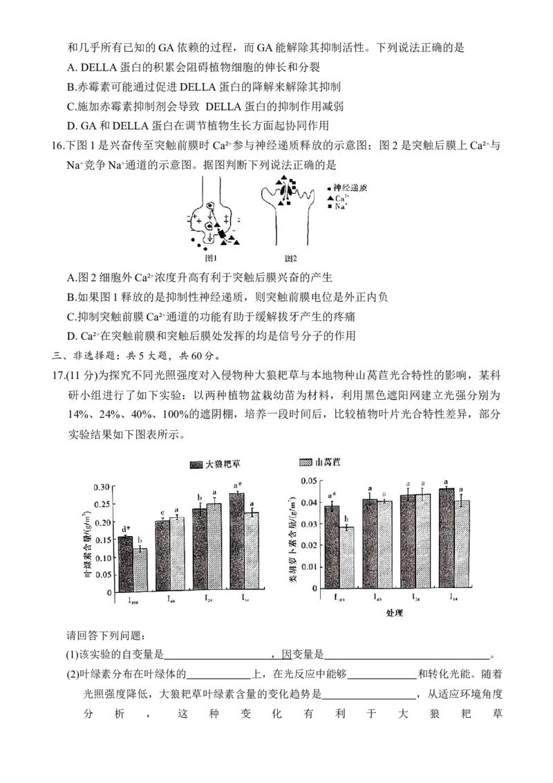 湖南省炎德英才名校联合体2025届高考考前仿真联考二生物+答案_2025年5月_250511湖南&middot;名校联考联合体2025届高考考前仿真联考二