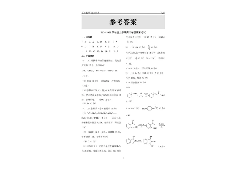 辽宁省点石联考2025届高三上学期1月期末考试化学试题（含答案）_2025年1月_250112辽宁省点石联考2025届高三上学期1月期末考试