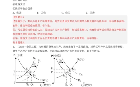 专题01生活与消费-2023年高考真题和模拟题政治分项汇编（解析卷）_近10年高考真题汇编（必刷）_十年（2014-2024）高考政治真题分项汇编（全国通用）