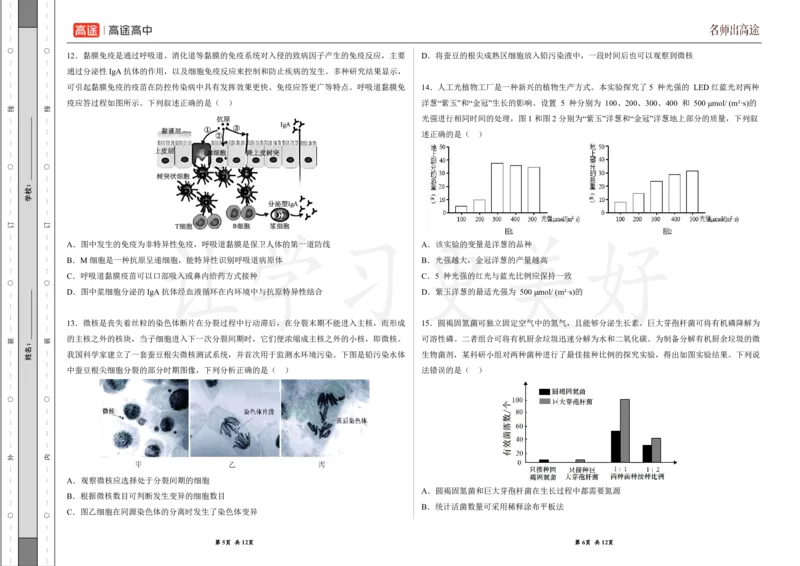 (8.6)-点睛押题卷&mdash;&mdash;福建卷_2024高考押题卷_132024高途全系列_26高途点睛卷_2024点睛密卷-生物