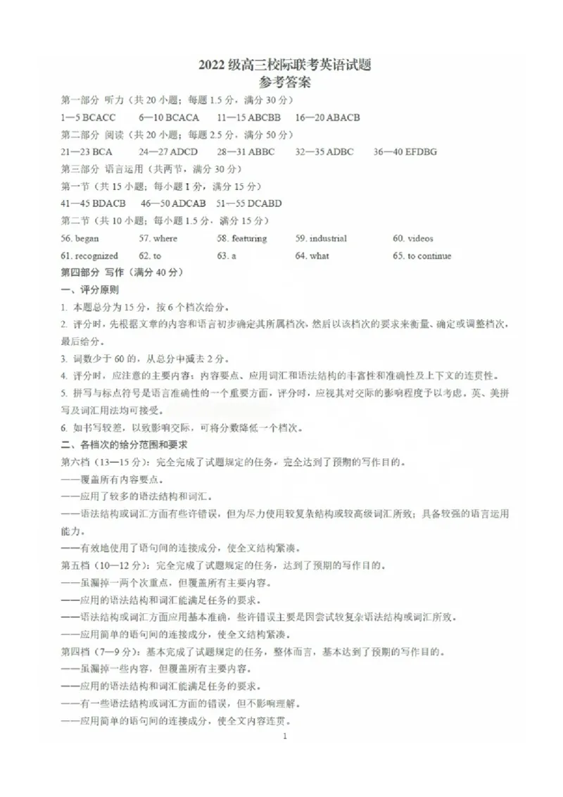 英语答案_2025年2月_2502212025届山东省日照市高三下学期校际联合考试(一模)（全科）_2025届山东省日照市高三下学期校际联合考试(一模)英语