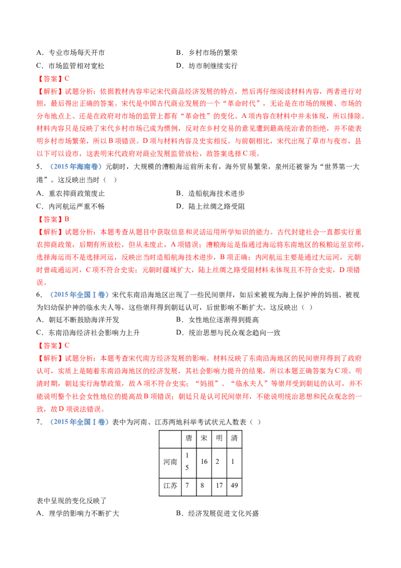 专题03辽宋夏金多民族政权的并立与元朝的统一（教师卷）_近10年高考真题汇编（必刷）_十年（2014-2024）高考历史真题分项汇编（全国通用）