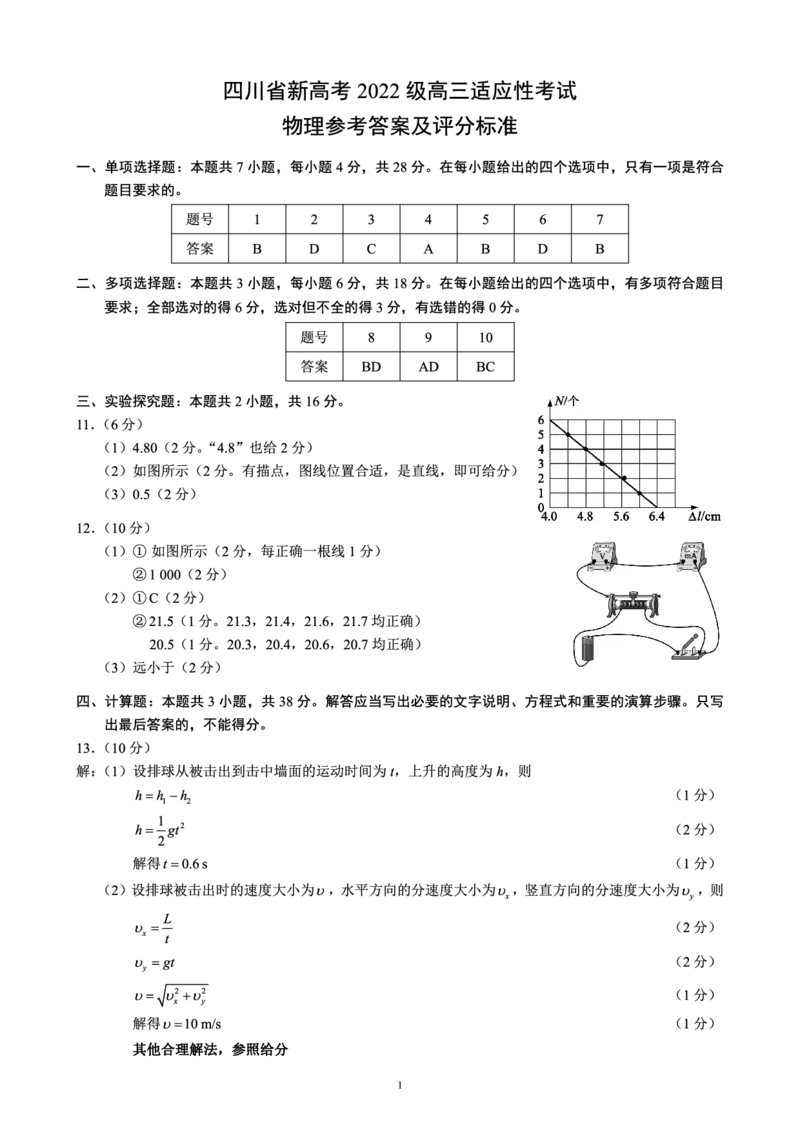 四川省（蓉城名校联盟）新高考2022级高三适应性考试物理答案_2025年5月_250516四川省（蓉城名校联盟）新高考2022级高三适应性考试（全科）