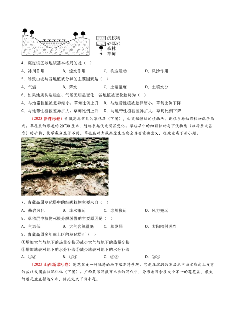 专题06地表形态的塑造-十年（2014-2023）高考地理真题分项汇编（学生卷）_近10年高考真题汇编（必刷）_十年（2014-2024）高考地理真题分项汇编（全国通用）