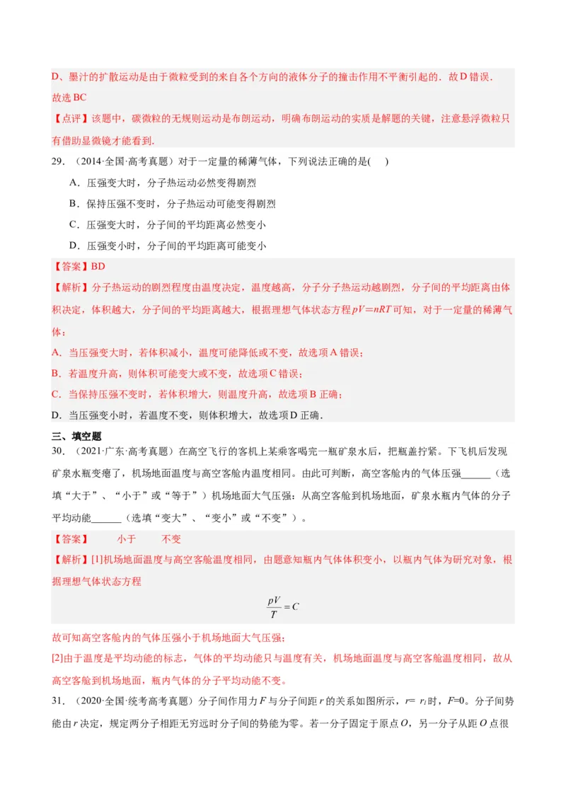 专题55分子动理论（解析卷）-十年（2014-2023）高考物理真题分项汇编（全国通用）_近10年高考真题汇编（必刷）_十年（2014-2024）高考物理真题分项汇编（全国通用）
