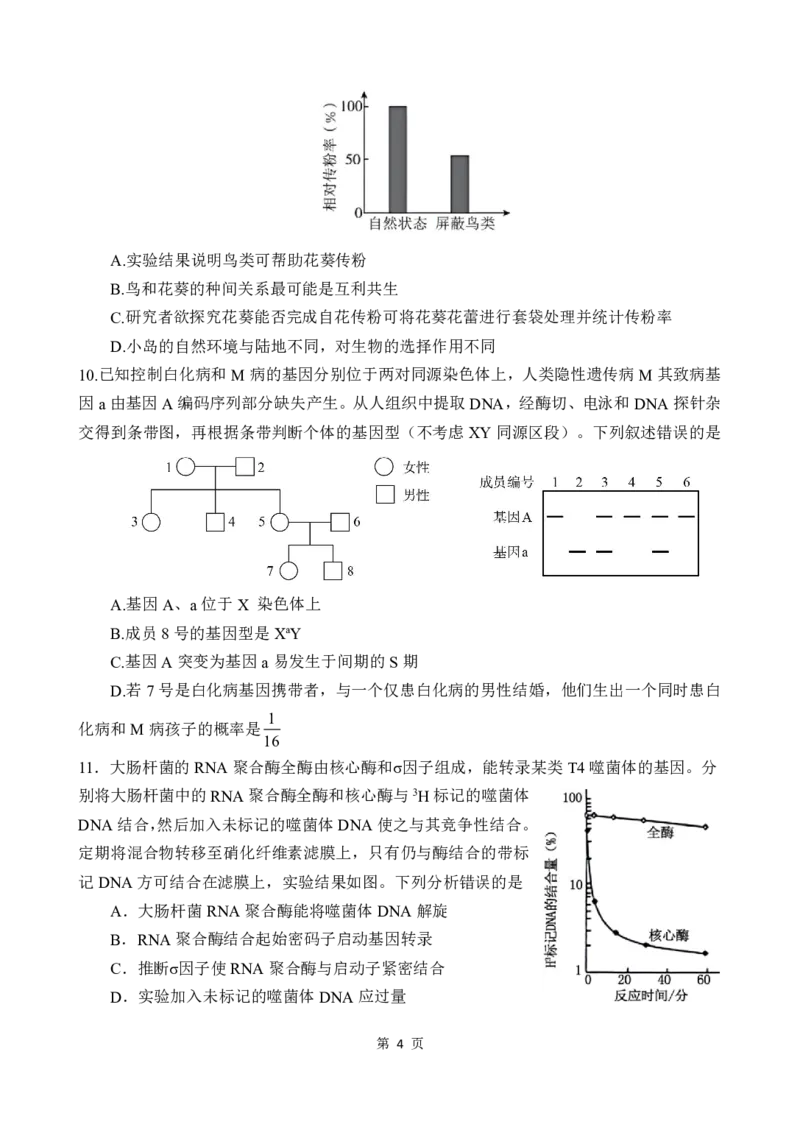 重庆市第八中学校2024-2025学年高三下学期入学适应性训练生物_2025年2月_250208重庆市第八中学校2024-2025学年高三下学期入学适应性训练（全科）