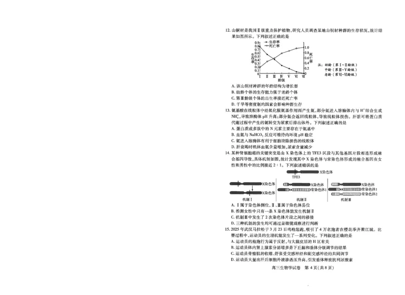 湖北省武汉市2025届高中毕业生四月调研考试生物_2025年4月_250418湖北省武汉市2025届高中毕业生四月调研考试（全科）_湖北省武汉市2025届高中毕业生四月调研考试生物