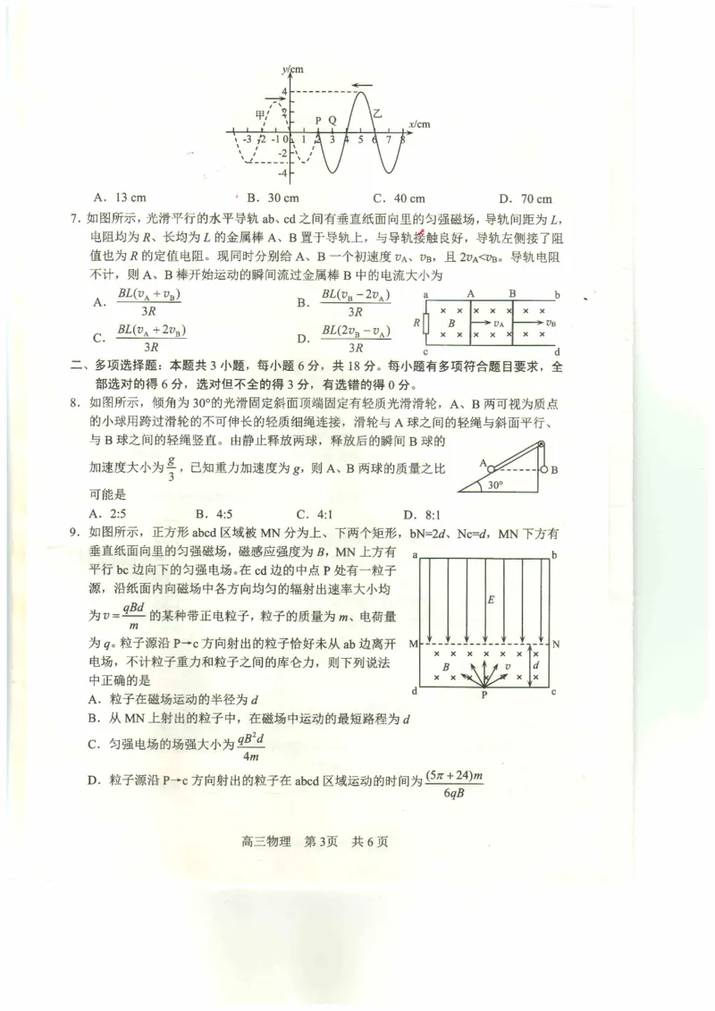 四川省攀枝花市2025届高三第三次统一考试物理_2025年5月_250515四川省攀枝花市2025届高三第三次统一考试（攀枝花三统）（全科）