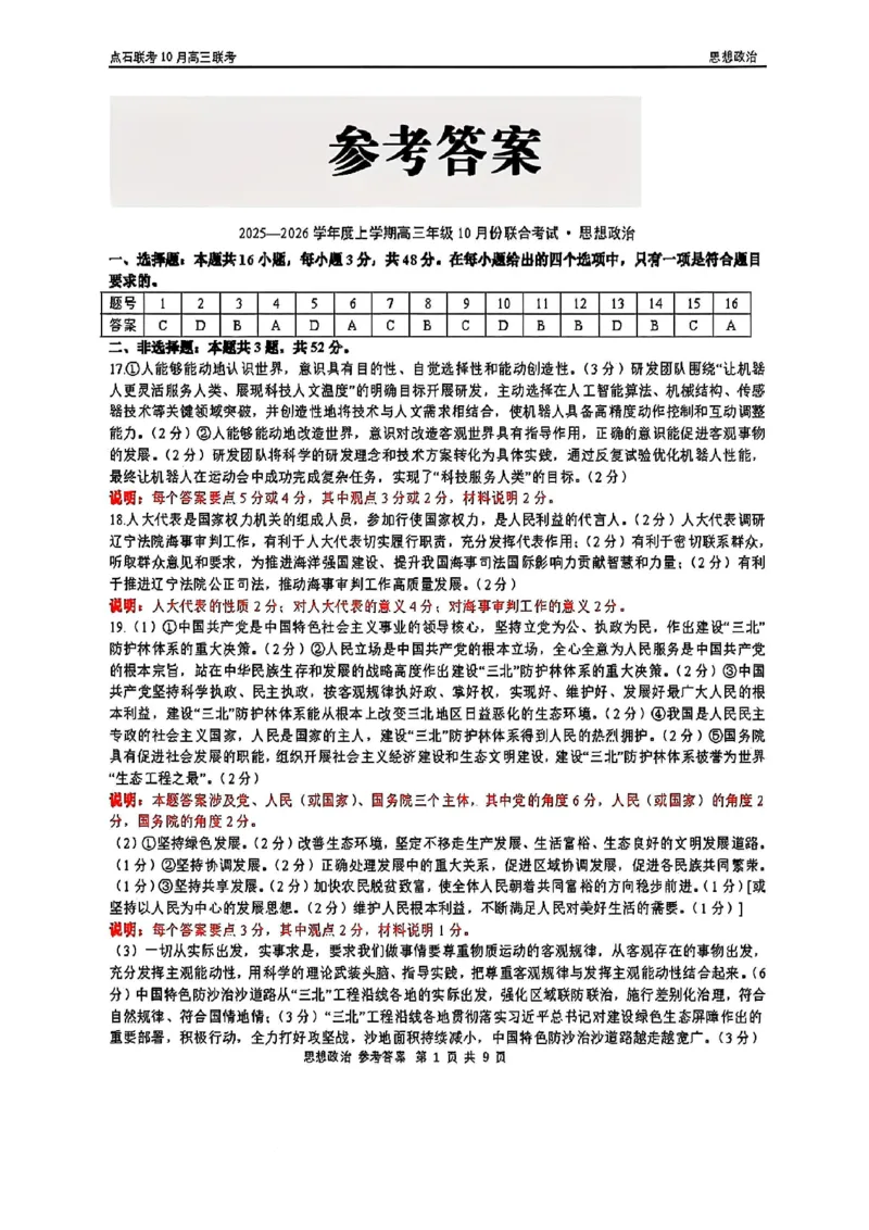 政治答案-辽宁点石联考2025-2026学年高三10月联合考试_2025年10月_251012辽宁省点石联考2025-2026学年度上学期高三10月份联合考试（全科）_辽宁点石联考2025-2026学年高三10月联合考试政治