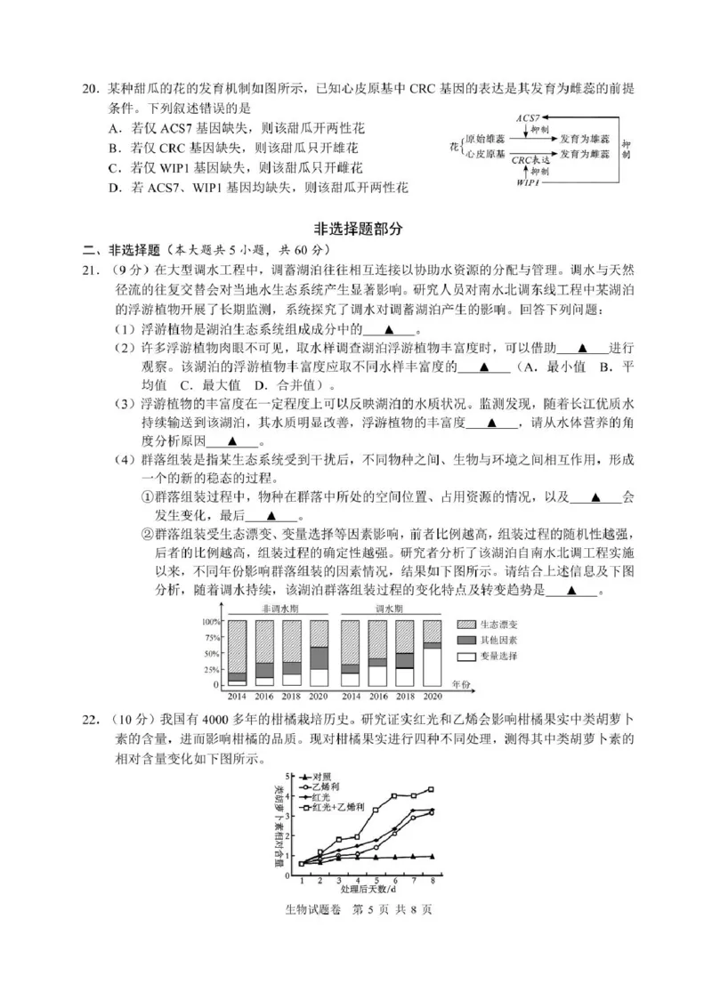 浙江名校协作体2025届高三2月联考生物试题+答案_2025年2月_250207浙江省名校协作体2024-2025学年高三下学期开学适应性考试