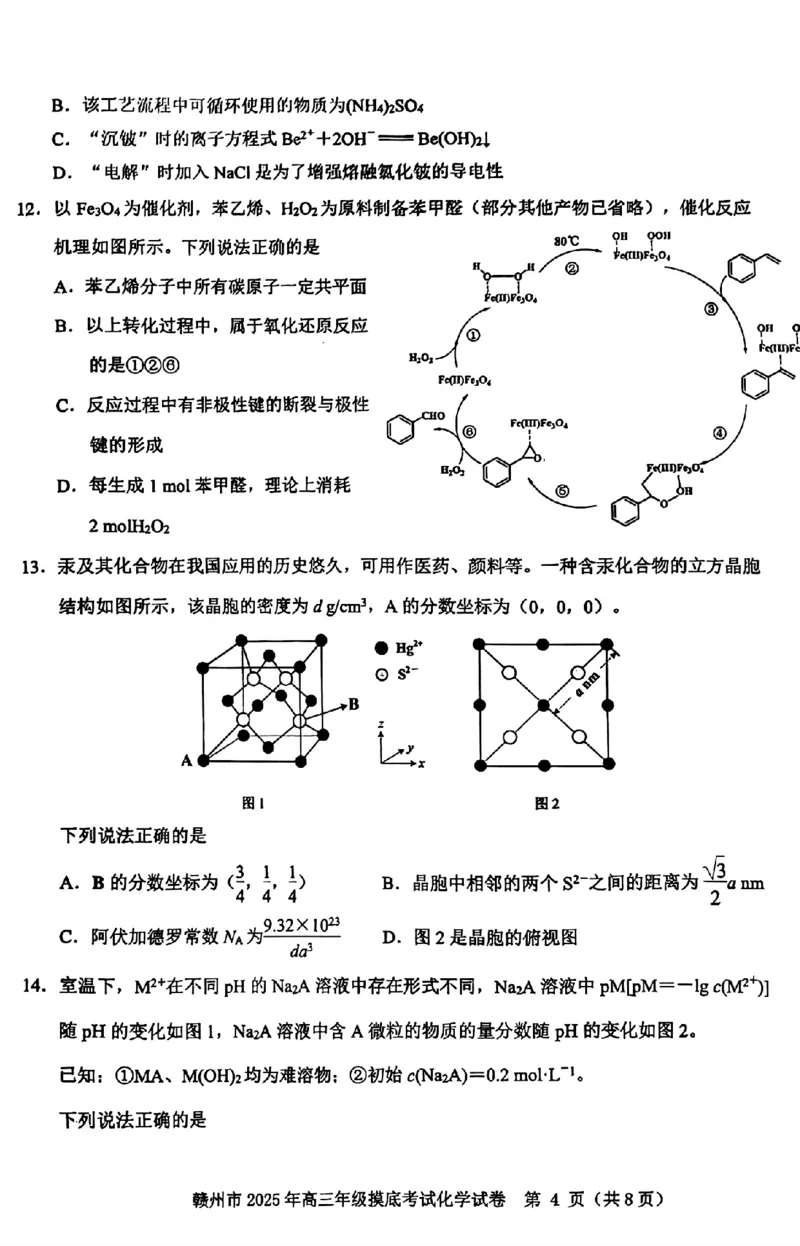 江西省赣州市2025年高三年级3月摸底考试化学_2025年3月_250311江西省赣州市2025届高三下学期3月一模考试（全科）_2025届江西省赣州市高三下学期一模化学