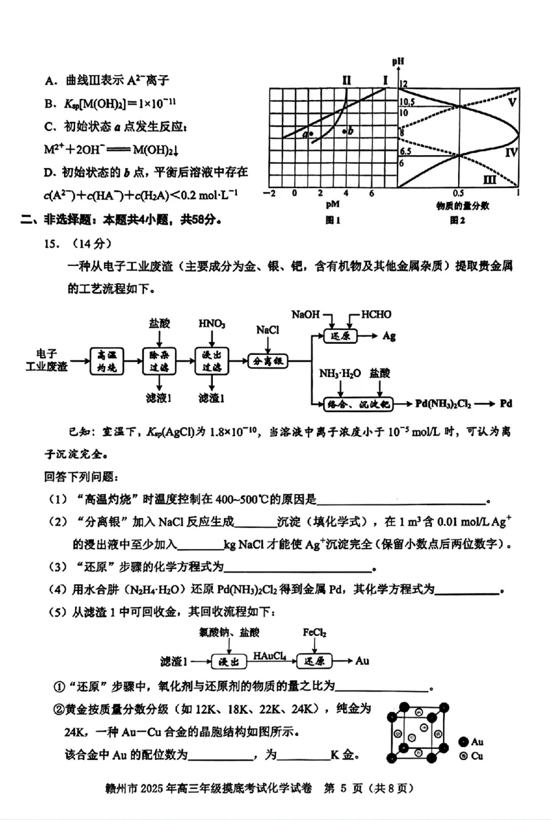 江西省赣州市2025年高三年级3月摸底考试化学_2025年3月_250311江西省赣州市2025届高三下学期3月一模考试（全科）_2025届江西省赣州市高三下学期一模化学