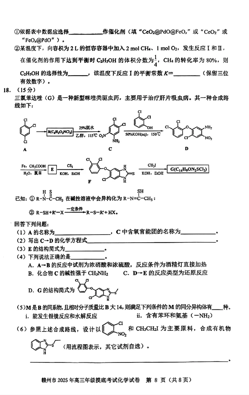 江西省赣州市2025年高三年级3月摸底考试化学_2025年3月_250311江西省赣州市2025届高三下学期3月一模考试（全科）_2025届江西省赣州市高三下学期一模化学