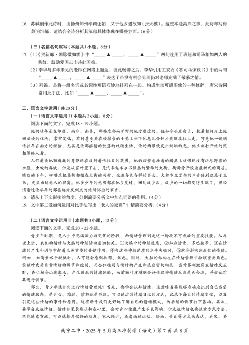 广西省南宁二中&middot;2025年5月高三冲刺考语文_2025年5月_250521广西省南宁二中&middot;2025年5月高三冲刺考（全科）