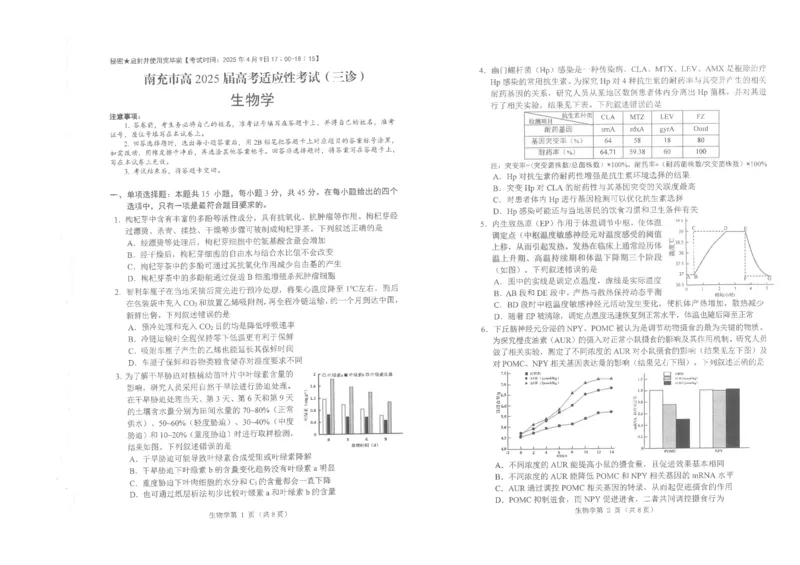 四川省南充市高2025届高考适应性考试（三诊）生物_2025年4月_250409四川省南充市高2025届高考适应性考试（南充三诊）（全科）_四川省南充市高2025届高考适应性考试（三诊）生物