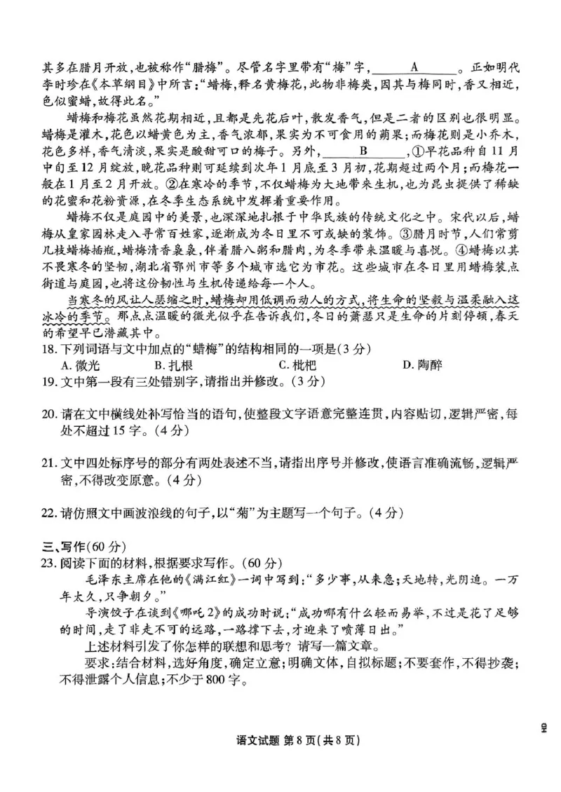 衡水金卷2025届高三年级4月份模拟考语文试题（含答案）_2025年4月_250408衡水金卷2025届高三年级4月份模拟考（全科）