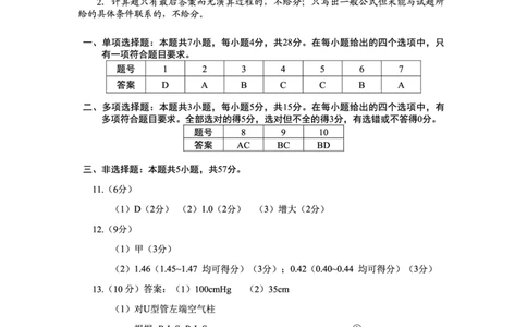 贵州省毕节市2025届高三上学期第一次诊断考试物理答案_2025年1月_250125贵州省毕节市2025届高三上学期第一次诊断考试（毕节一诊）（全科）