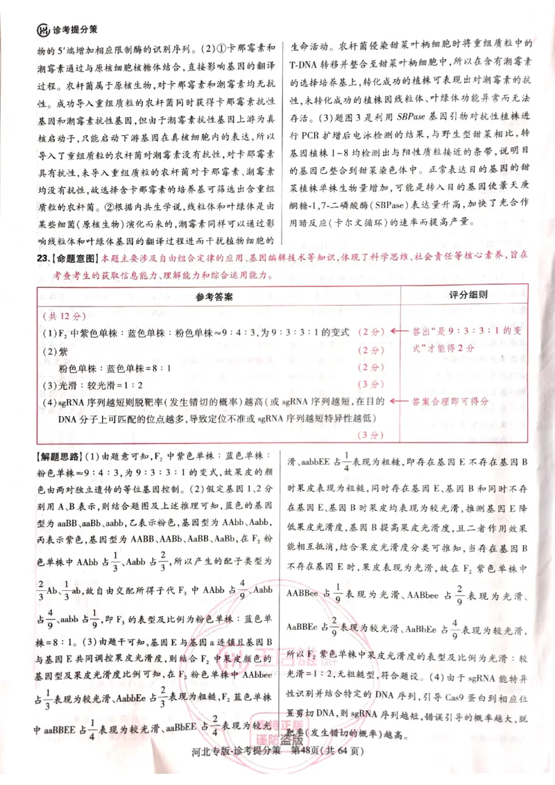 2024-05王后雄高考生物解析_2024高考押题卷_22024王hou雄_16王后雄押题_2024年王后雄高考押题预测卷（河北专版）