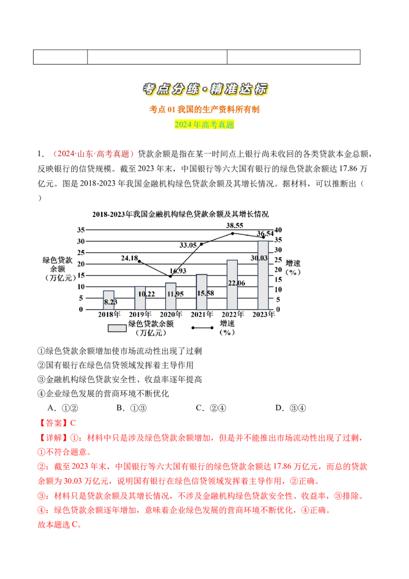 专题02生产资料所有制与经济制度-三年（2022-2024）高考政治真题分类汇编（教师卷）_近10年高考真题汇编（必刷）_十年（2014-2024）高考政治真题分项汇编（全国通用）