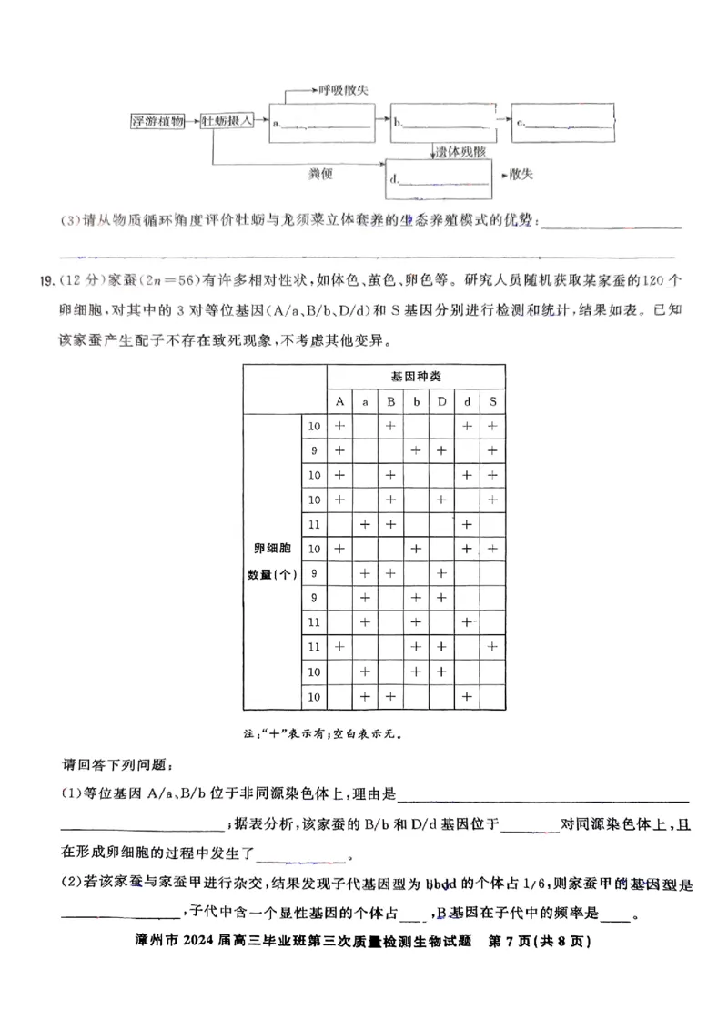 生物试卷_2025年3月_250309漳州市2025届高三毕业班第三次教学质量检测（全科）_福建省漳州市2025届高三下学期第三次教学质量检测生物试卷（含答案）