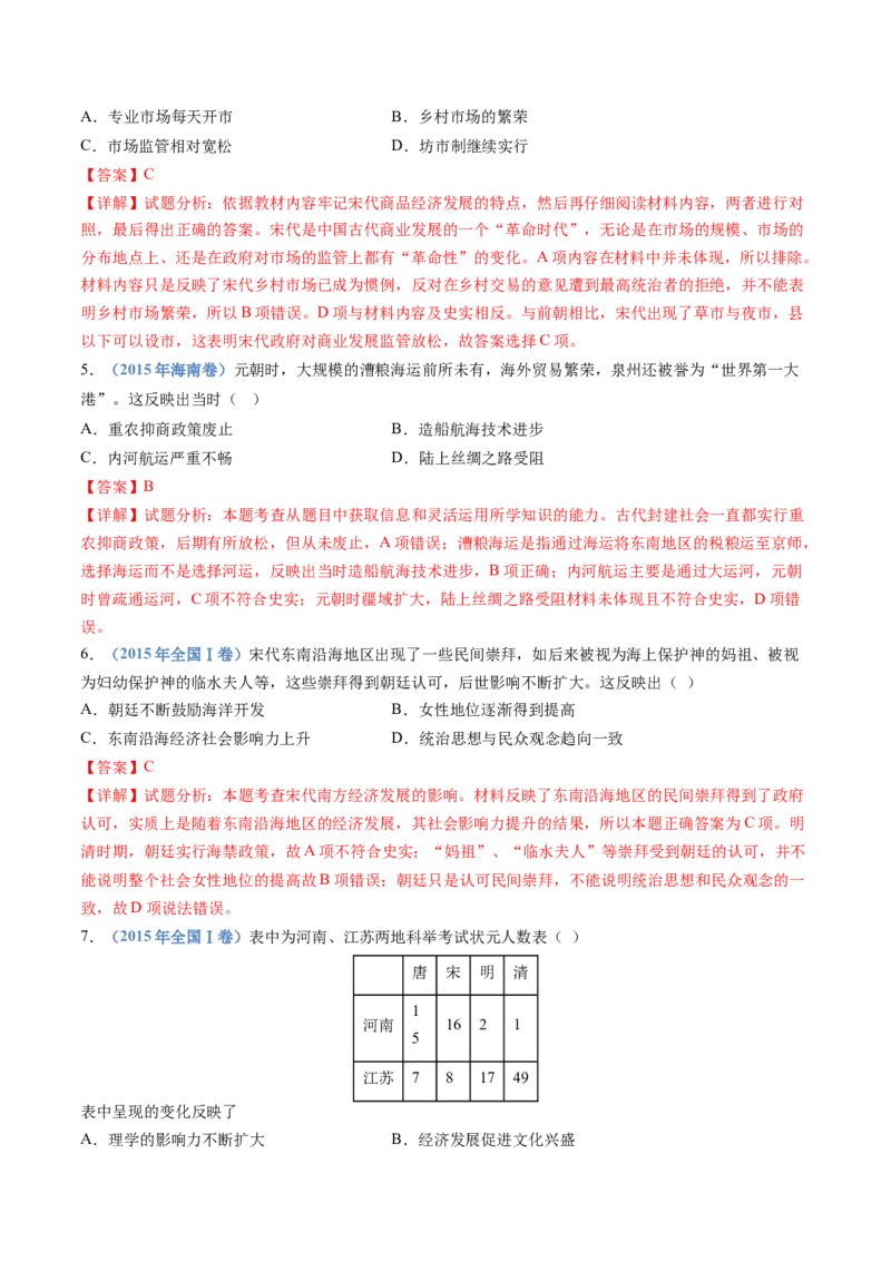 专题03辽宋夏金多民族政权的并立与元朝的统一（解析卷）_近10年高考真题汇编（必刷）_十年（2014-2024）高考历史真题分项汇编（全国通用）