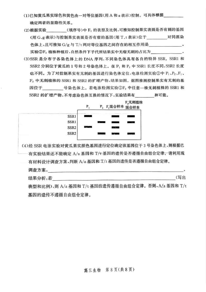 河北省邯郸市2025届高三第二次调研生物试卷_2025年1月_250109河北省邯郸市2025届高三上学期第二次调研监测_河北省邯郸市2025届高三第二次调研生物