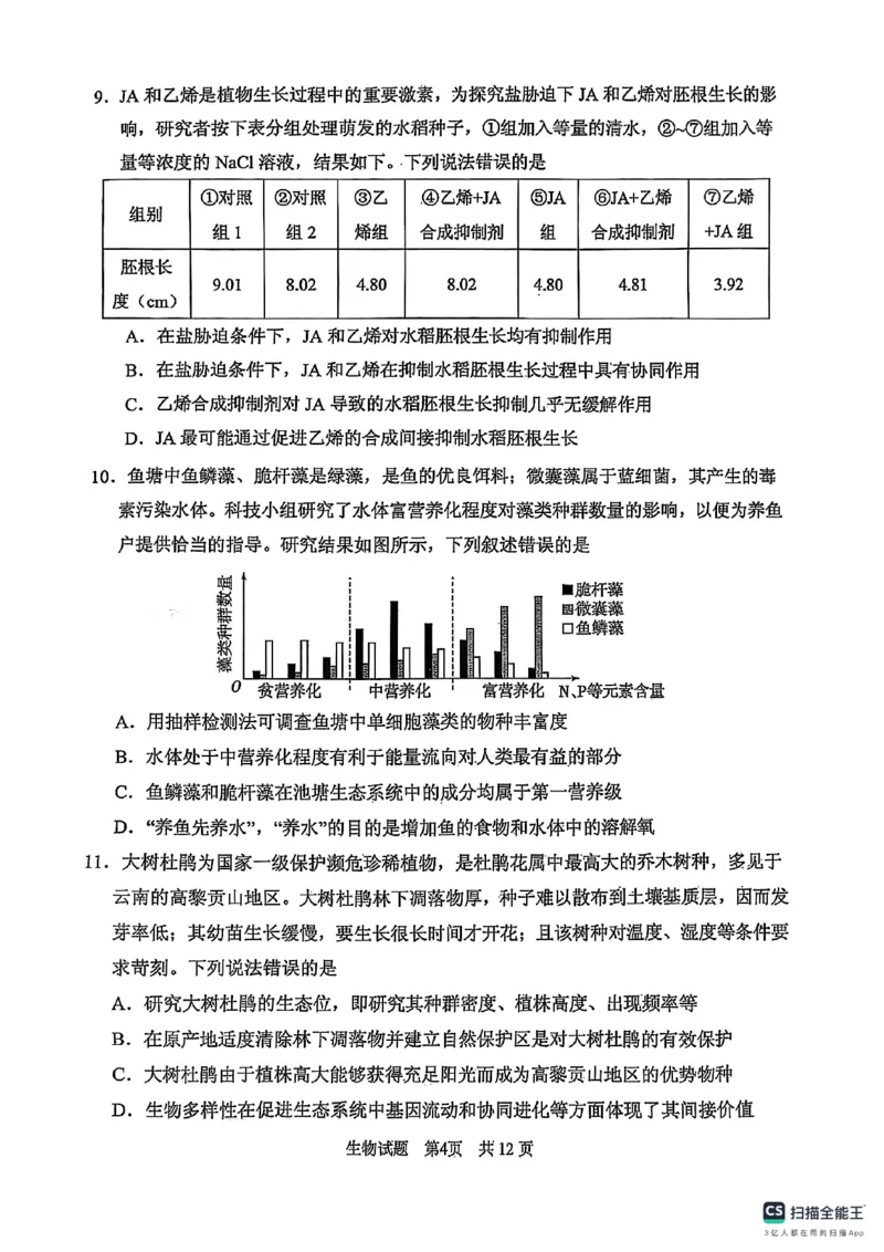 山东省实验中学2025届高三第一次模拟考试生物_2025年5月_250511山东省实验中学2025届高三第一次模拟考试（全科）