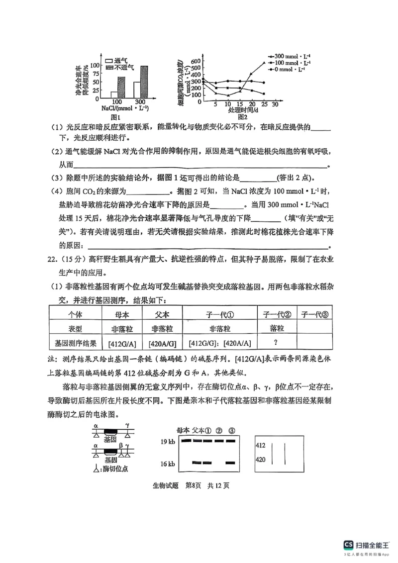 山东省实验中学2025届高三第一次模拟考试生物_2025年5月_250511山东省实验中学2025届高三第一次模拟考试（全科）